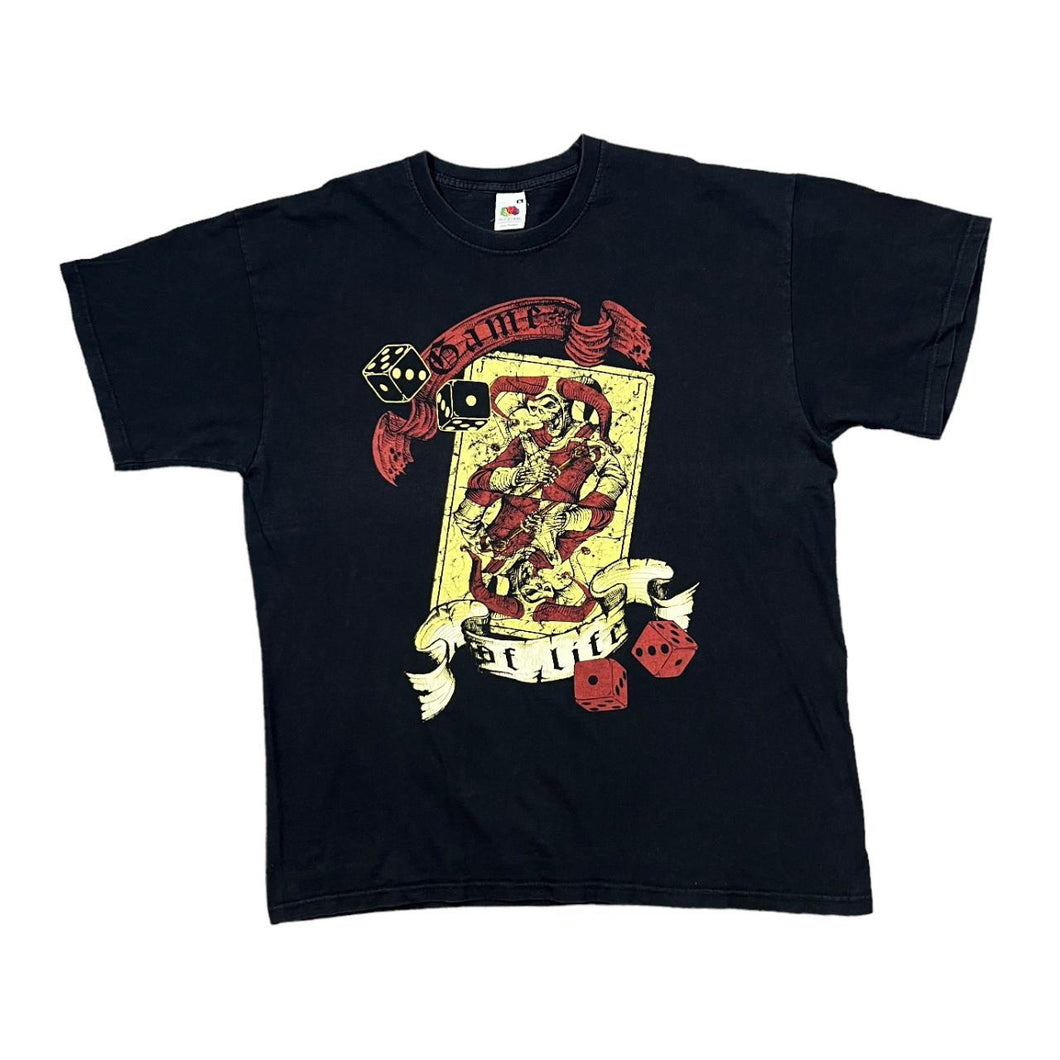 GAME OF DEATH Gothic Skeleton Jester Playing Card Spellout Graphic T-Shirt