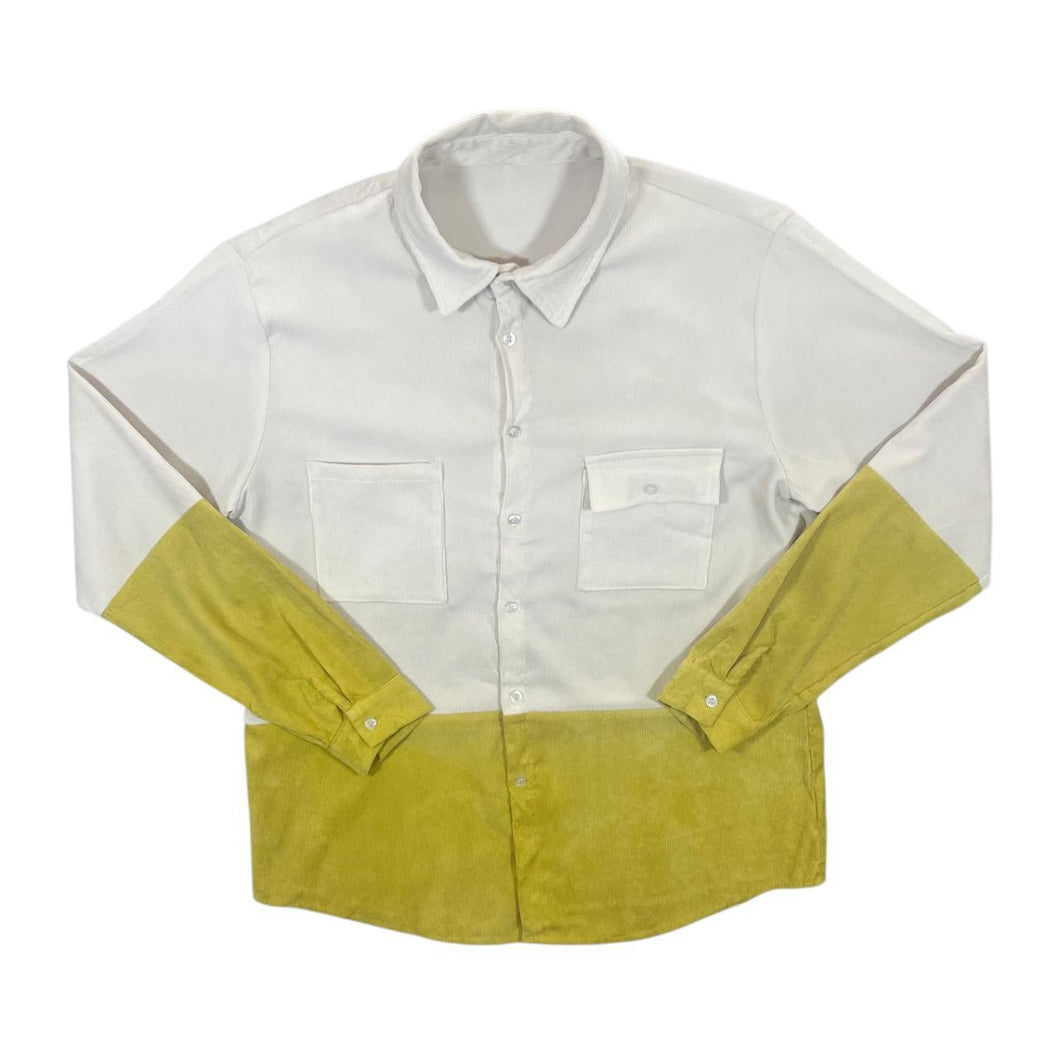 Corduroy Cord Colour Block Cream Mustard Yellow Long Sleeve Shirt