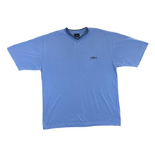 Load image into Gallery viewer, Early 00&#39;s UMBRO Classic Embroidered Mini Logo Blue V-Neck T-Shirt
