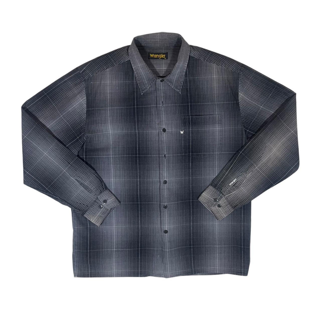 Vintage WRANGLER Grey Black Plaid Check Long Sleeve Cotton Shirt