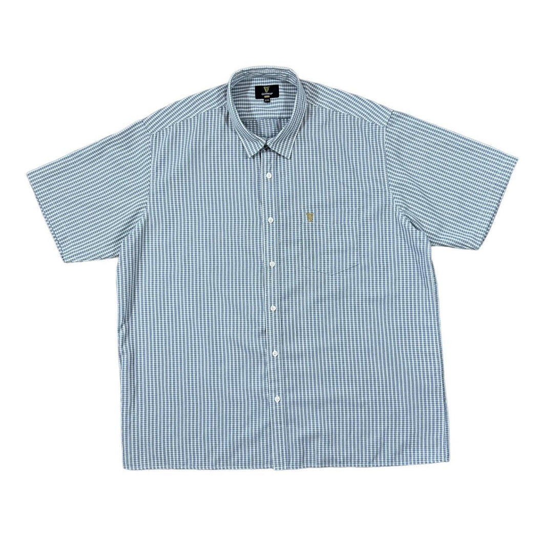 Early 00's GUINNESS Classic Embroidered Mini Pocket Logo Blue Check Short Sleeve Cotton Shirt
