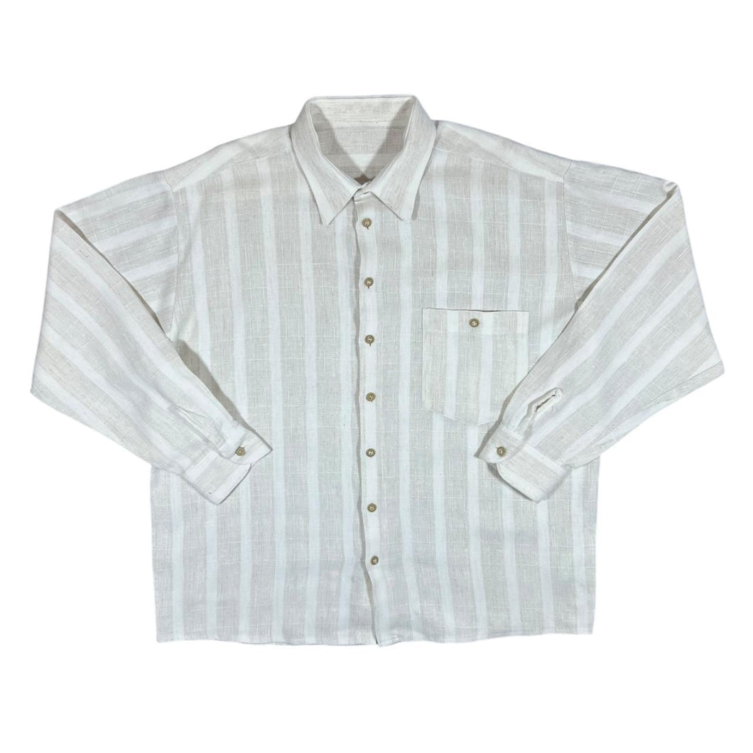 Vintage 90's Subtle White Cream Striped Long Sleeve Flannel Shirt