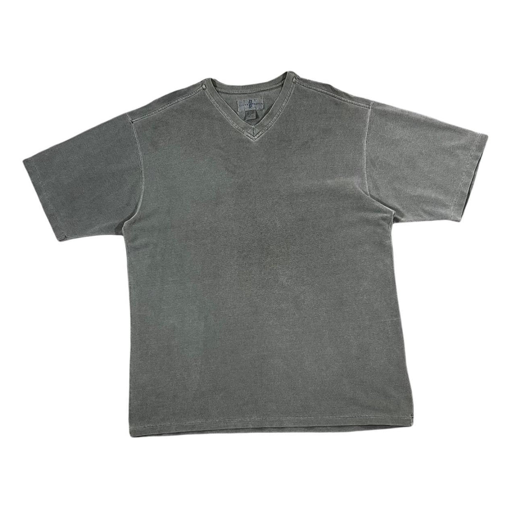 Vintage RIVER TRADER Heavy Cotton Washed Grey Short Sleeve V-Neck T-Shirt