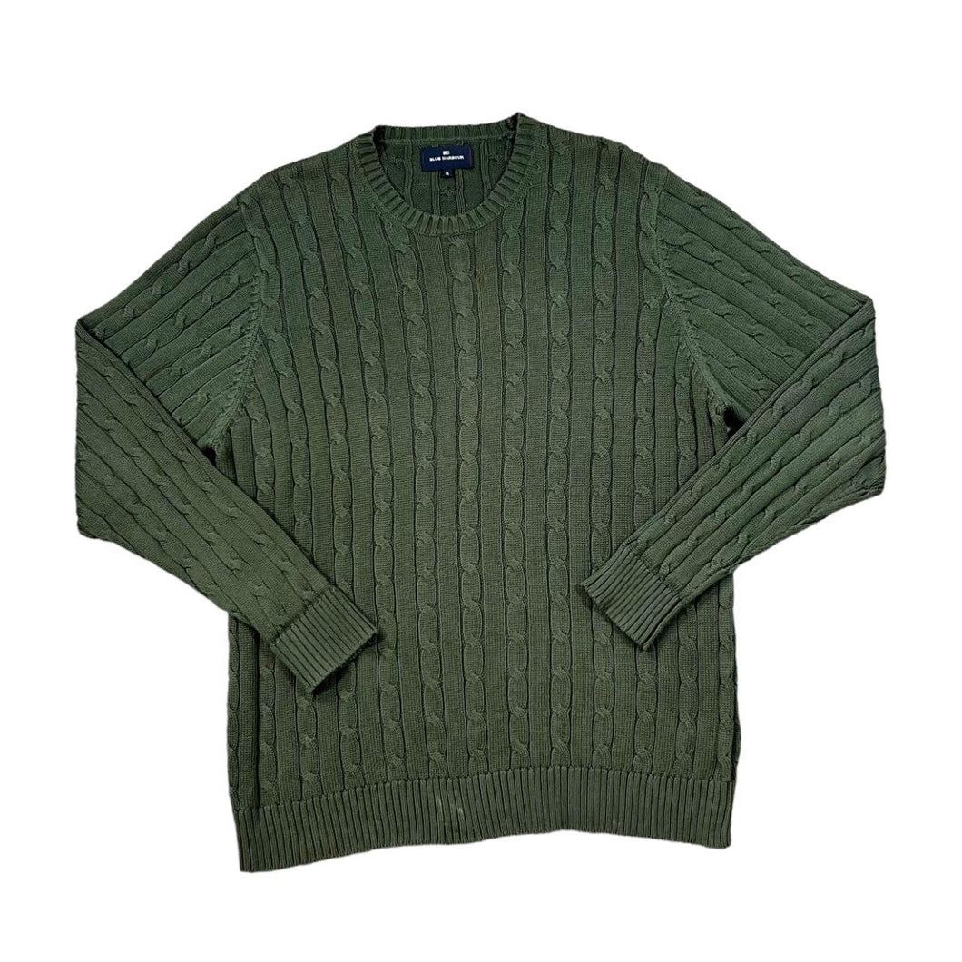 BLUE HARBOUR Marks & Spender Classic Cable Knit Green Cotton Sweater Jumper