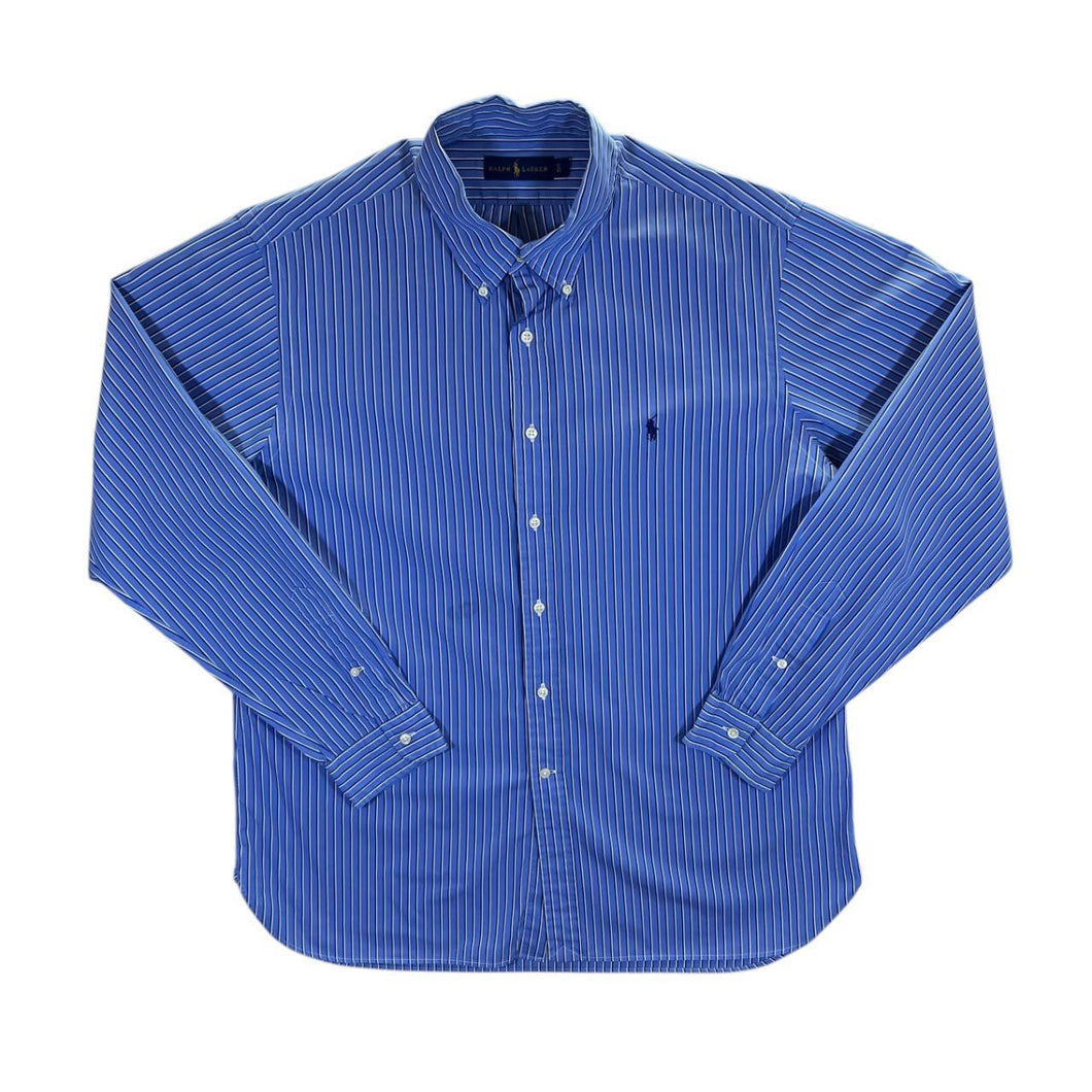 Ralph Lauren Blue White Striped Long Sleeve Button-Up Cotton Shirt