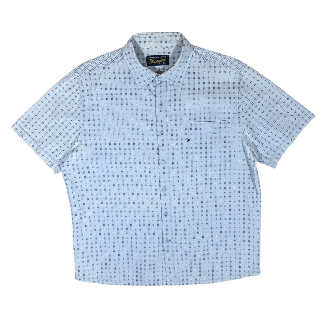Early 00's WRANGLER Blue Patterned Check Short Sleeve Cotton Shirt