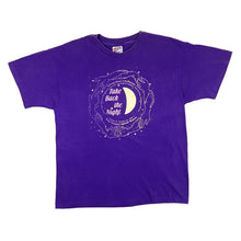 Load image into Gallery viewer, Vintage 90&#39;s Hanes TAKE BACK THE NIGHT (1992) Spellout Graphic Purple Single Stitch T-Shirt
