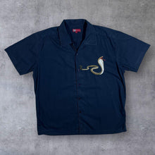 Load image into Gallery viewer, Early 00's Whispering Smith Embroidered Snake Cobra Y2K Navy Blue Short Sleeve Shirt
