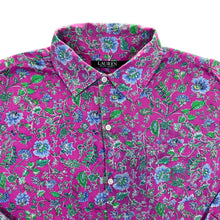 Load image into Gallery viewer, Lauren Ralph Lauren Floral Flower Patterned Purple Pink Rolled Sleeve Shirt

