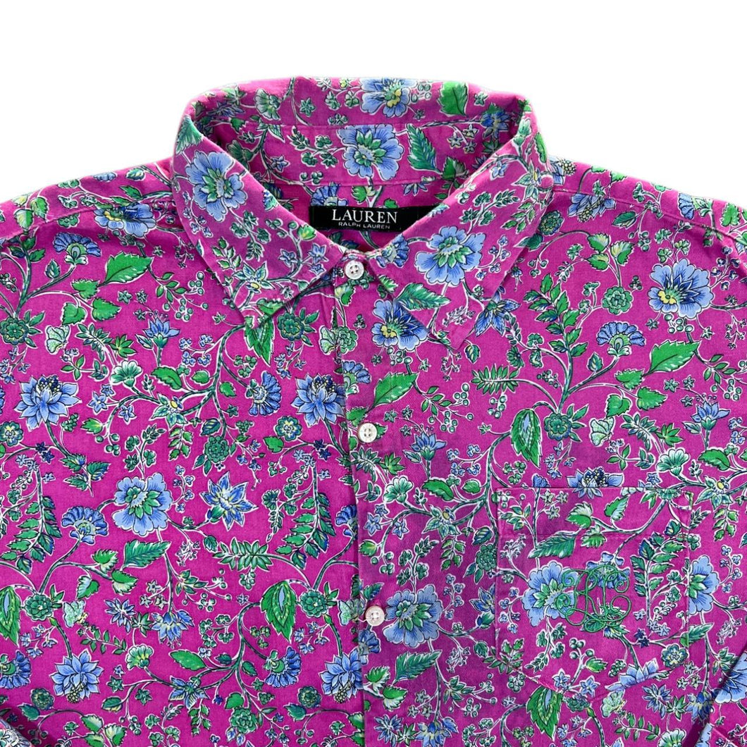 Lauren Ralph Lauren Floral Flower Patterned Purple Pink Rolled Sleeve Shirt