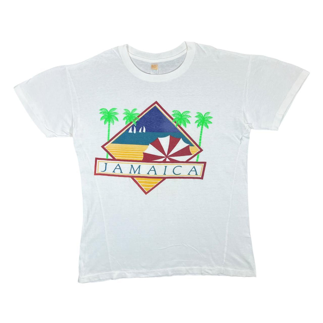 Vintage 90's JAMAICA Neon Souvenir Spellout Graphic Single Stitch T-Shirt