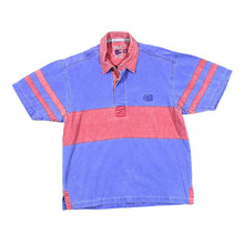 Load image into Gallery viewer, Early 00&#39;s DEAL Washed Red Blue Colour Block 1/4 Button Short Sleeve Cotton Deck Shirt
