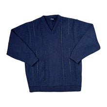 Load image into Gallery viewer, Vintage FOUR SEASONS Grandad Patterned Wool Acrylic Knit Navy Blue V-Neck Sweater Jumper
