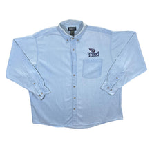 Load image into Gallery viewer, Vintage Coosa County NFL Tennessee Titans Embroidered Logo Blue Denim Long Sleeve Button-Up Shirt
