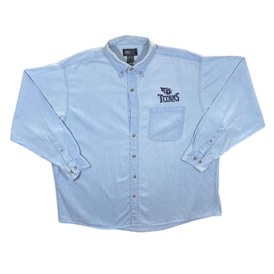 Vintage Coosa County NFL Tennessee Titans Embroidered Logo Blue Denim Long Sleeve Button-Up Shirt