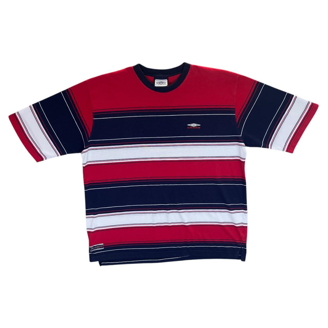 Early 00's Umbro Mini Logo Multi Striped Short Sleeve Cotton T-Shirt