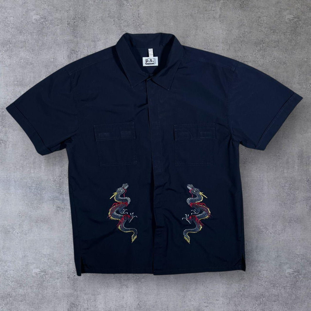 Early 00's Postshop Company Embroidered Dragon Y2K Gothic Short Sleeve Shirt