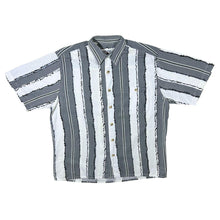 Load image into Gallery viewer, Vintage 90's Van Vaan Grey White Striped Short Sleeve Cotton Flannel Shirt

