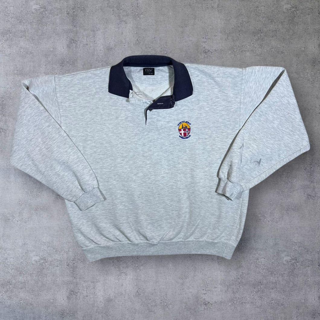 Vintage You Classic Embroidered Company Logo Grey Collared Sweatshirt