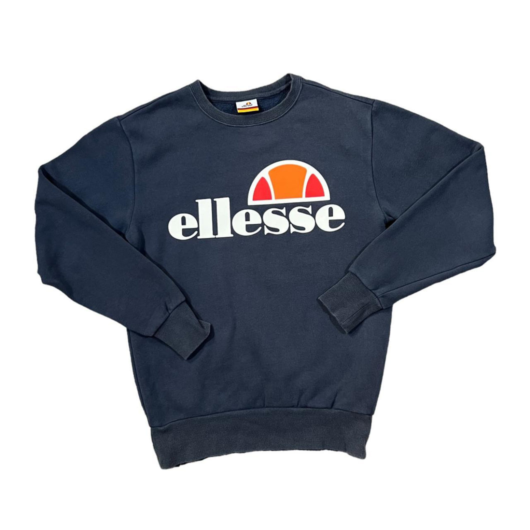 ELLESSE Classic Big Logo Spellout Graphic Navy Blue Crewneck Sweatshirt