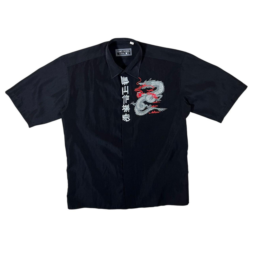 Early 00's Hano Model Classic Embroidered Dragon Black Short Sleeve Shirt
