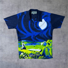 Load image into Gallery viewer, Early 00's Urban Gear Y2K Northern Lights Graphic Blue Green Polyester Shirt
