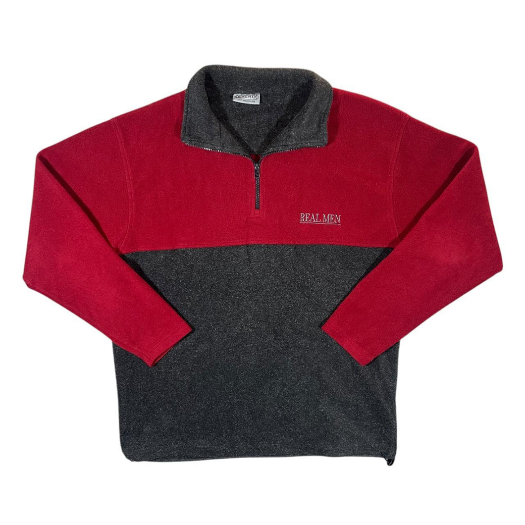Vintage REAL MEN Embroidered Mini Logo Colour Block 1/4 Zip Pullover Fleece Sweatshirt
