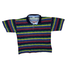 Load image into Gallery viewer, Vintage 90's Freetime Multi Colour Striped Patterned Short Sleeve Polo Shirt
