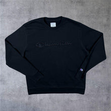 Load image into Gallery viewer, Champion Elite Classic Embroidered Big Logo Spellout Black Crewneck Sweatshirt
