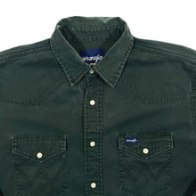 Load image into Gallery viewer, Vintage Wrangler Cowboy Western Pearl Snap Popper Green Long Sleeve Cotton Shirt
