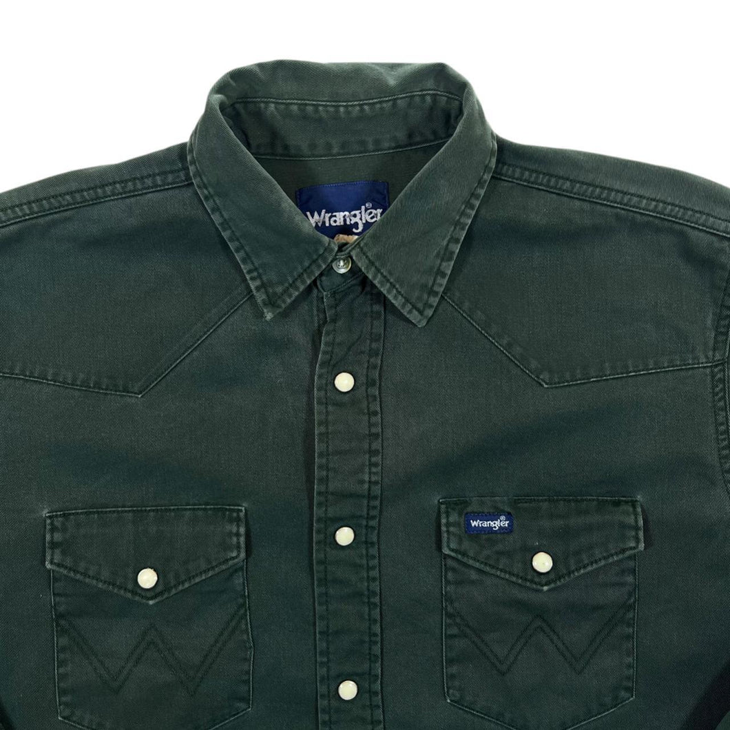 Vintage Wrangler Cowboy Western Pearl Snap Popper Green Long Sleeve Cotton Shirt