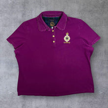 Load image into Gallery viewer, Joules Embroidered Crest Logo Frilled Trim Purple Short Sleeve Polo Shirt
