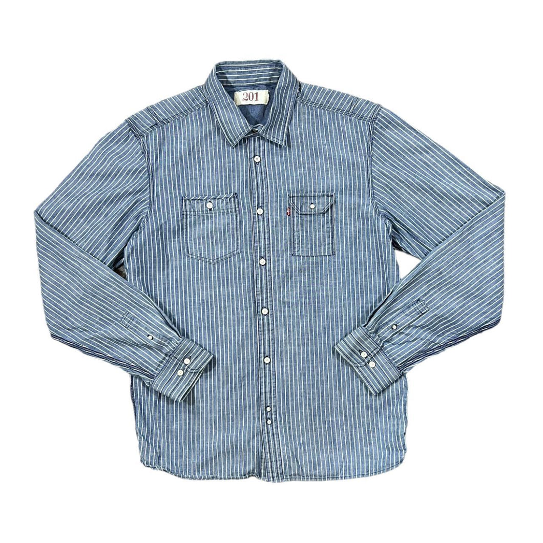 LEVI'S 201 Classic Blue White Striped Denim Effect Long Sleeve Shirt