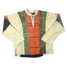 Load image into Gallery viewer, Vintage Patterned Hippy Colour Block Knot Loop Long Sleeve Smock Shirt
