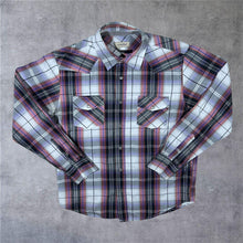Load image into Gallery viewer, Anchor Blue Cowboy Western Plaid Check Popper Long Sleeve Shirt
