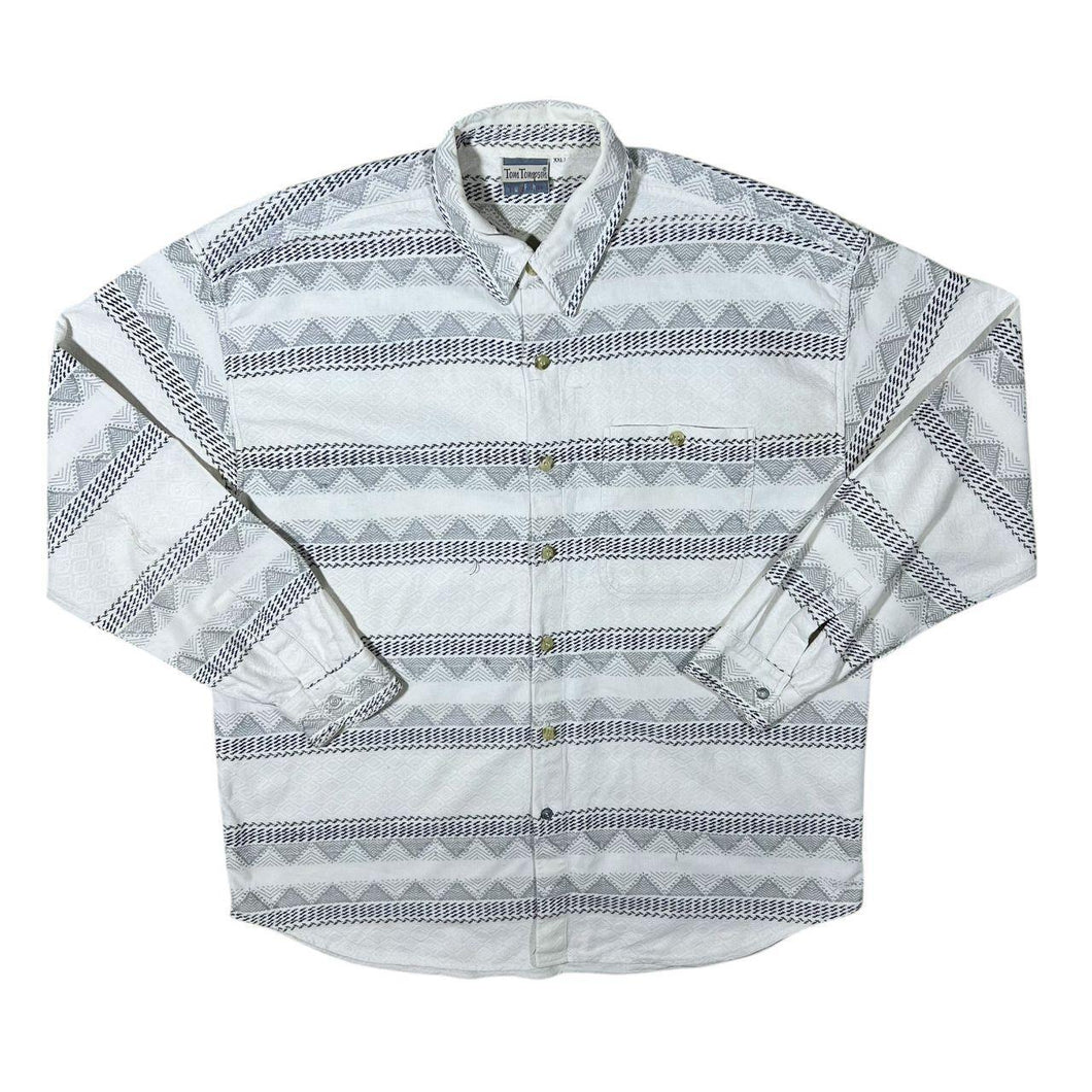 Vintage Tom Tompson Crazy Abstract Patterned White Grey Long Sleeve Flannel Shirt