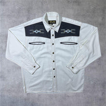 Load image into Gallery viewer, Vintage Atlas For Men Embroidered Aztec Panel White Cotton Long Sleeve Shirt

