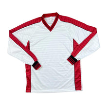 Load image into Gallery viewer, Vintage Red White Colour Block Patterned Trim Long Sleeve V-Neck Polyester Sports Jersey Top
