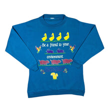 Load image into Gallery viewer, Vintage 90&#39;s BE A FRIEND TO YOUR ENVIRONMENT Animal Nature Graphic Blue Sweatshirt
