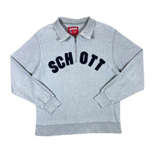 Load image into Gallery viewer, Early 00&#39;s SCHOTT NYC Embroidered Chenille Spellout 1/4 Zip Pullover Grey Sweatshirt
