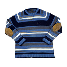 Load image into Gallery viewer, P.G.FIELD Multi Striped Pure New Wool Elbow Patch Knit Sweater Jumper
