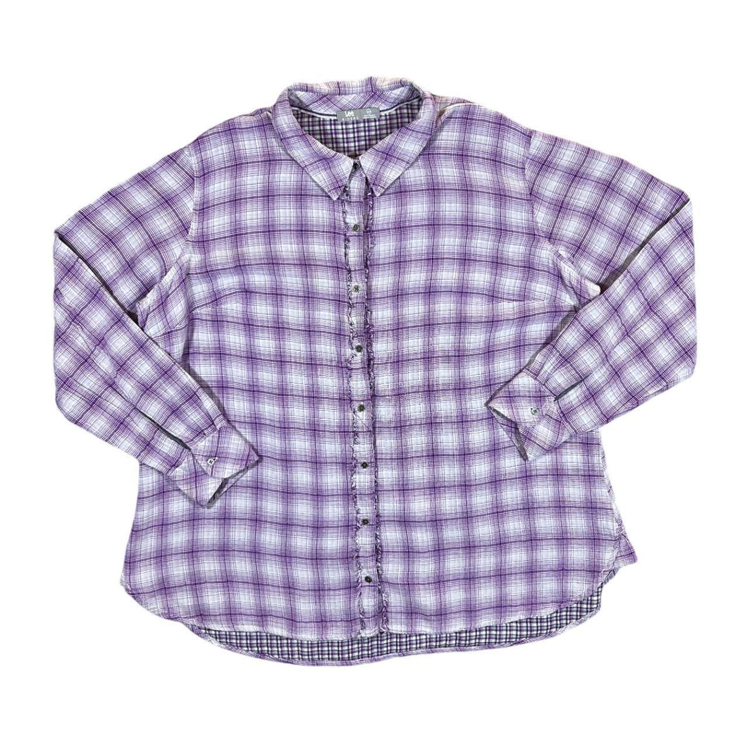 LEE RIDERS Purple White Plaid Check Long Sleeve Cotton Flannel Shirt