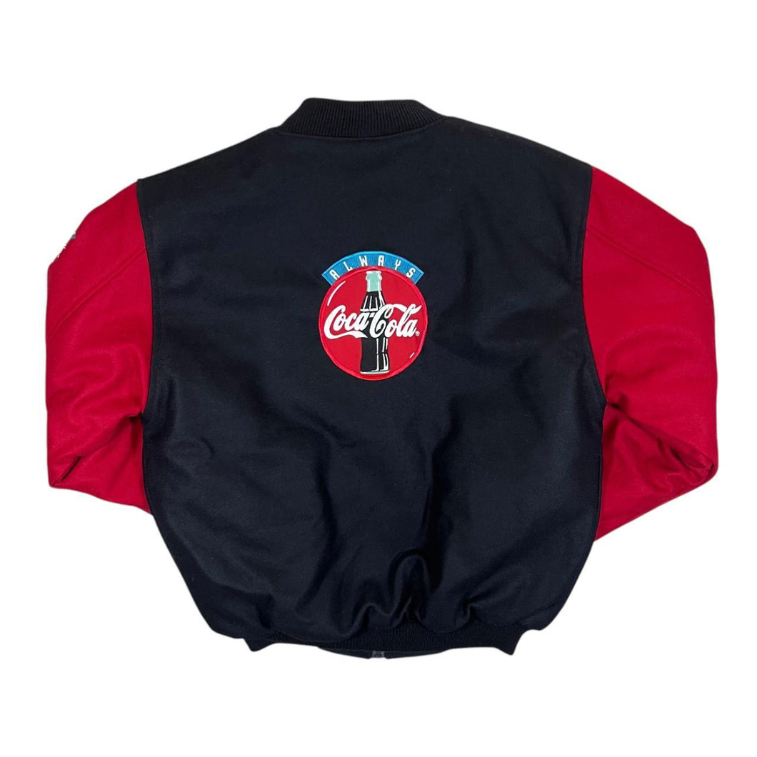 Vintage 90's THE COCA COLA COLLECTION Embroidered Logo Wool Blend Varsity Bomber Jacket