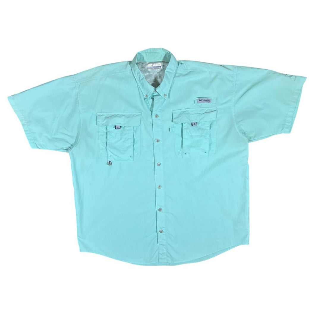 COLUMBIA PFG Fishing Turquoise Tactel Nylon Utility Short Sleeve Shirt