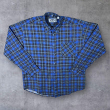 Load image into Gallery viewer, Vintage Pass World Blue Plaid Check Long Sleeve Cotton Flannel Shirt
