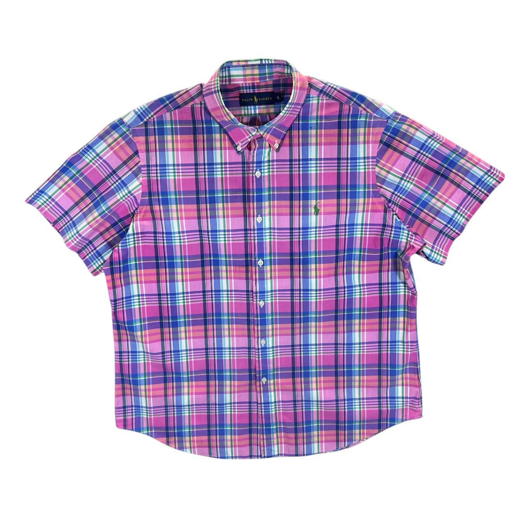 Ralph Lauren Pink Multi Plaid Check Short Sleeve Button-Up Cotton Shirt