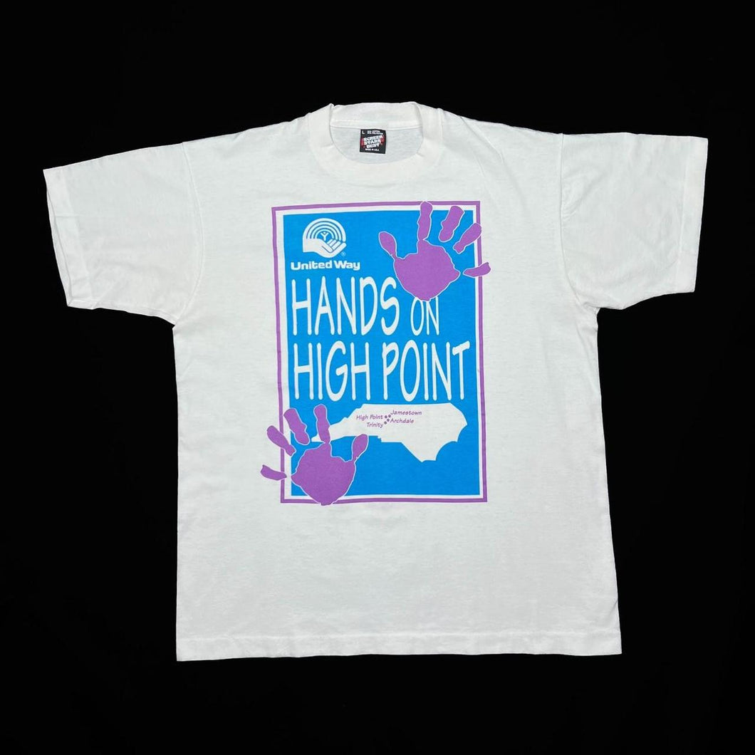 Vintage 90’s Screen Stars HANDS ON HIGH POINT Spellout Graphic Single Stitch T-Shirt