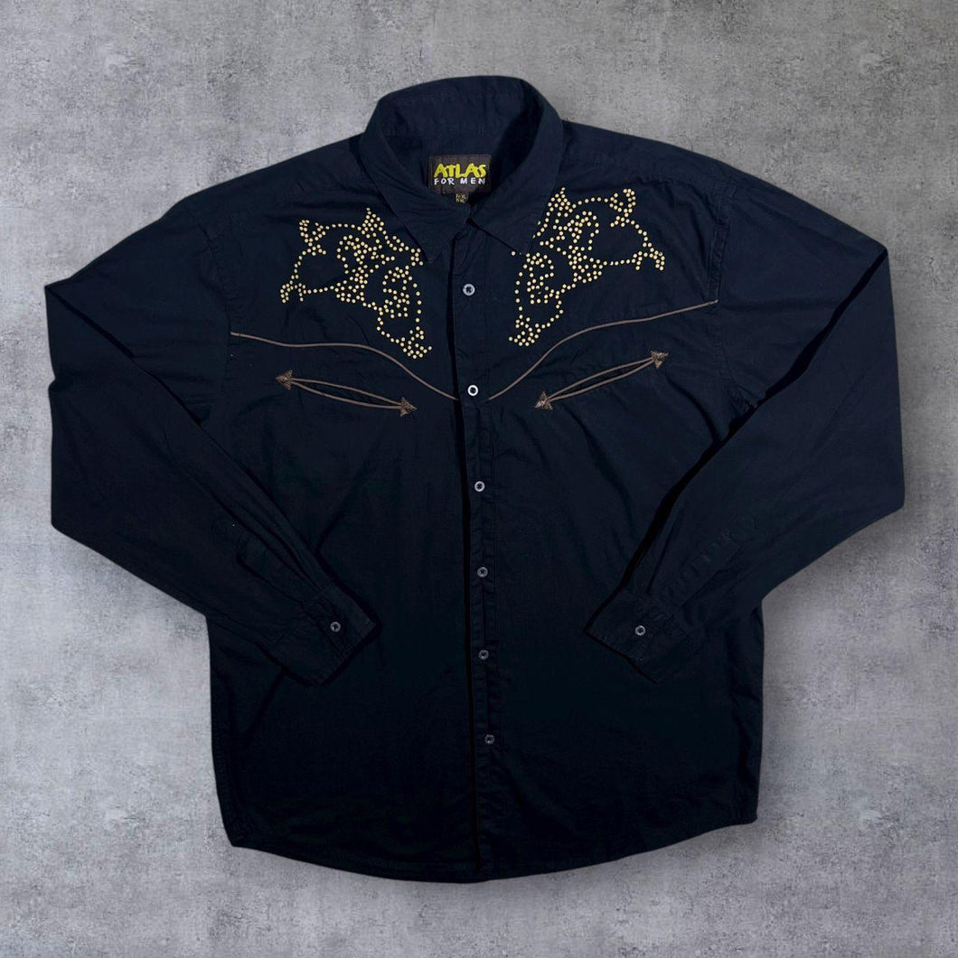 Atlas For Men Cowboy Western Black Cotton Long Sleeve Shirt