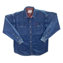 Load image into Gallery viewer, Vintage 90's Columbia Sportswear Checked Lined Heavy Cotton Blue Denim Long Sleeve Shirt
