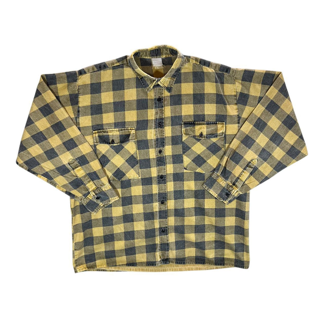 Vintage Yellow Black Lumberjack Plaid Check Long Sleeve Flannel Cotton Shirt